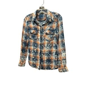Love Stitch Women's Size Small Plaid Bleached Long Sleeve Button Down Shirt